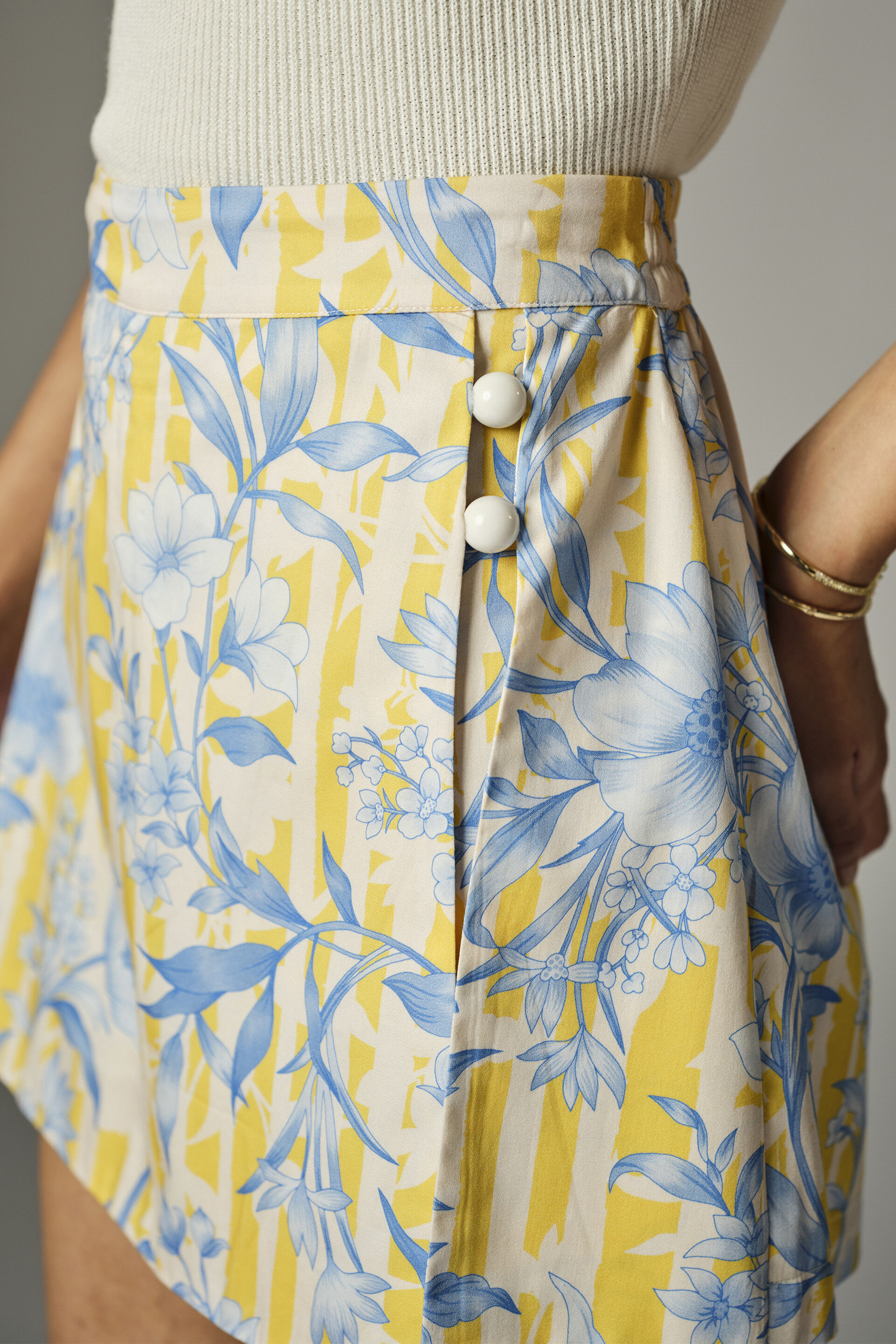 Yellow Floral Print Skort, Yellow, image 2